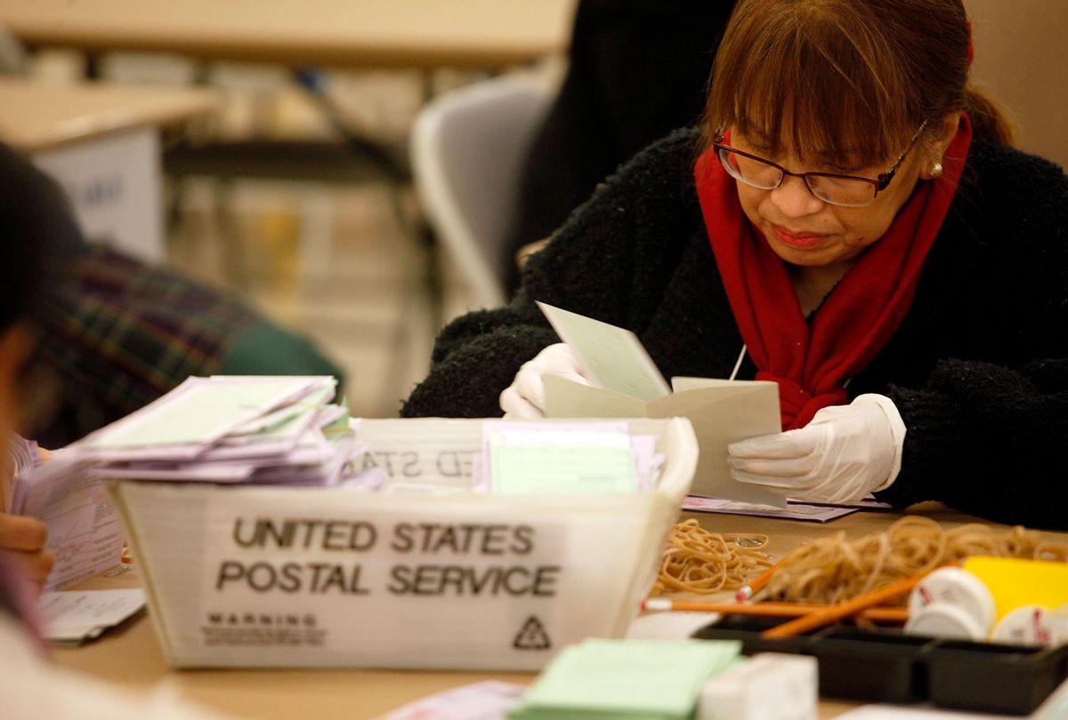 A ballot inspector prepares ballots to be counted from the Los Angeles primary election in the tally area at Piper Technical Center March 4, 2015 in Los Angeles, California. (Getty Images)