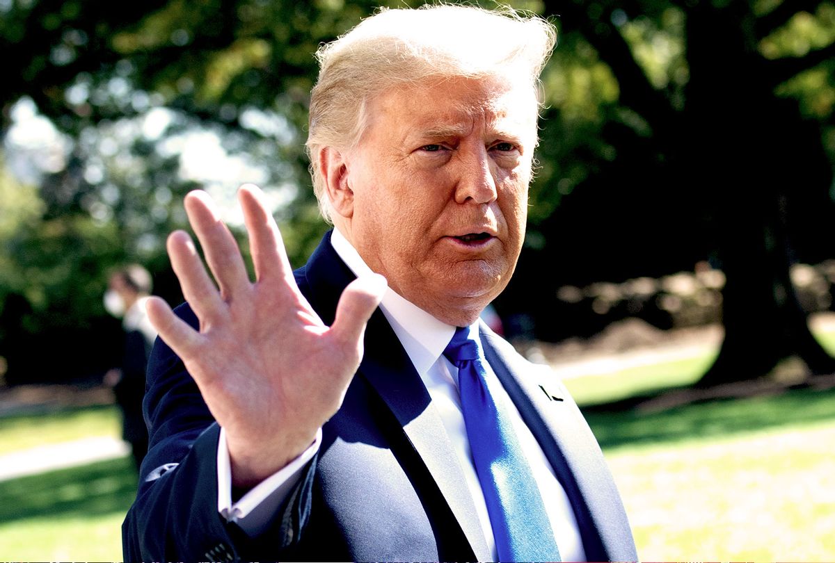US President Donald Trump waves as he departs the White House in Washington, DC, on October 15, 2020. - Trumps travels to North Carolina, Florida and Georgia for campaign stops on October 15 and 16. (SAUL LOEB/AFP via Getty Images)
