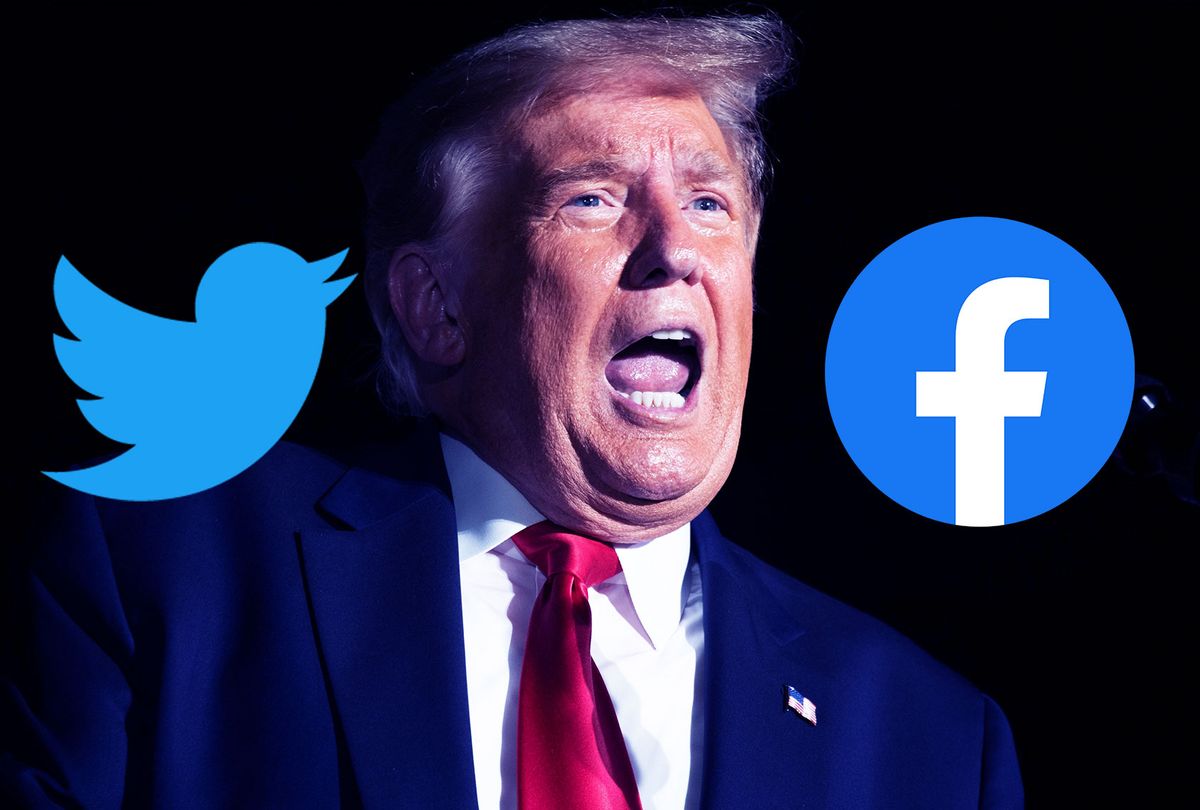 Donald Trump | Facebook and Twitter logos (Photo illustration by Salon/Getty Images/Facebook/Twitter)
