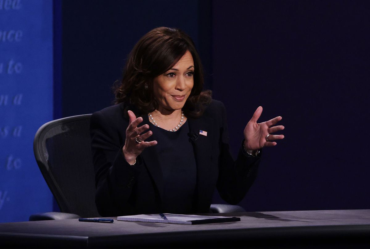 Democratic vice presidential nominee Sen. Kamala Harris (D-CA) participates in the vice presidential debate at the University of Utah on October 7, 2020 in Salt Lake City, Utah. The vice presidential candidates only meet once to debate before the general election on November 3. (Alex Wong/Getty Images)