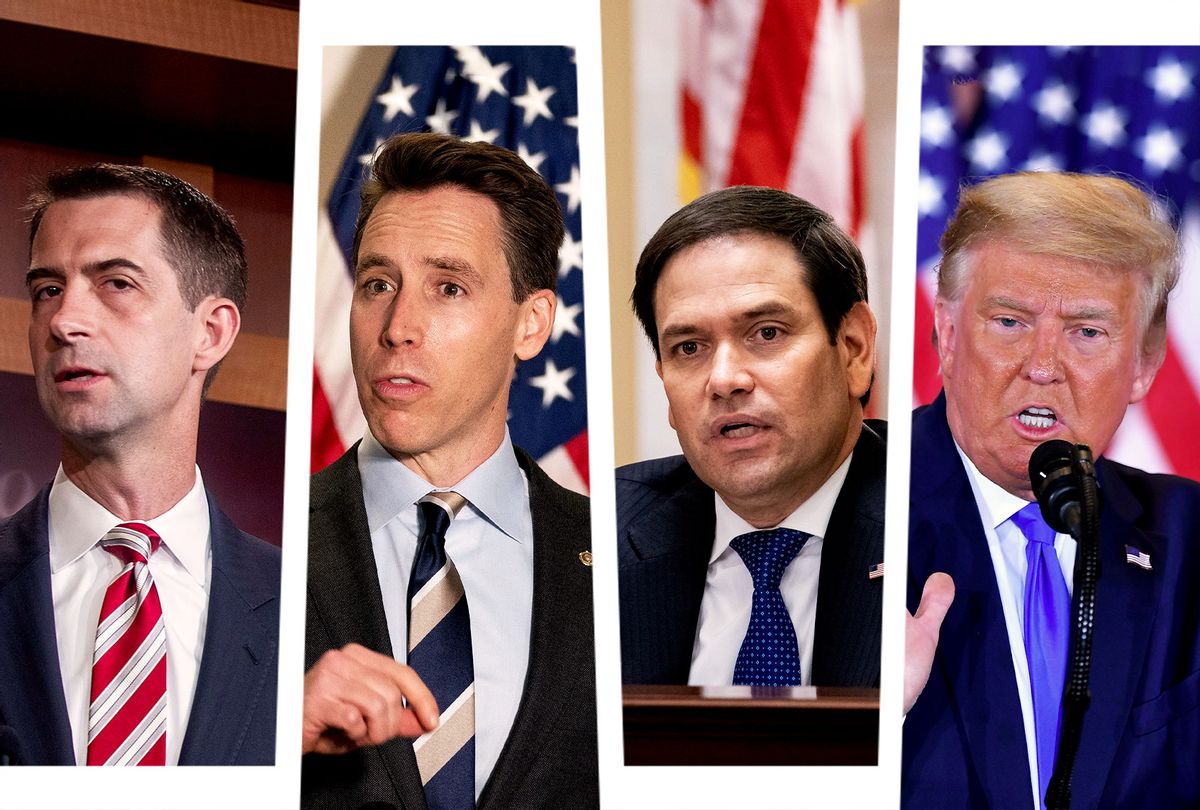 Tom Cotton, Josh Hawley, Marco Rubio and Donald Trump (Photo illustration by Salon/Getty Images)