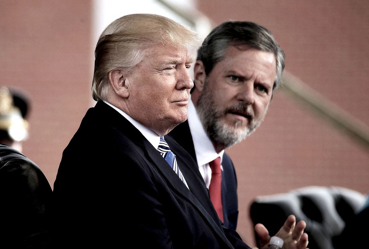 U.S. President Donald Trump (L) and Jerry Falwell (R), President of Liberty University, (Alex Wong/Getty Images)