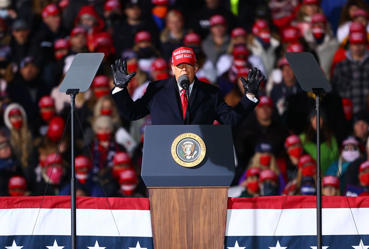 U.S. President Donald Trump Donald speaks during a campaign rally on November 2, 2020 in Traverse City, Michigan. President Trump and former Vice President Democratic presidential nominee Joe Biden are making multiple stops in swing states ahead of the general election on November 3rd. (Rey Del Rio/Getty Images)