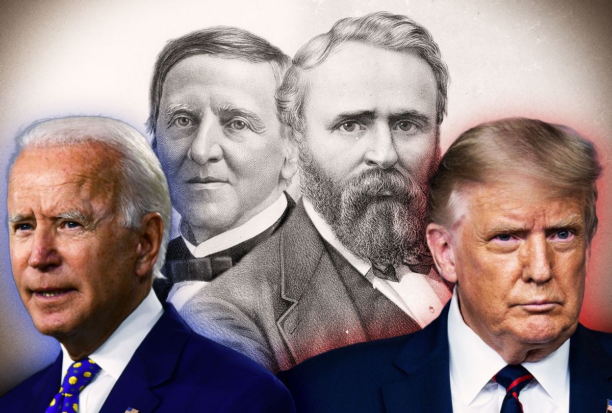 Rutherford Hayes, Samuel Tilden, Joe Biden and Donald Trump (Photo illustration by Salon/Getty Images)