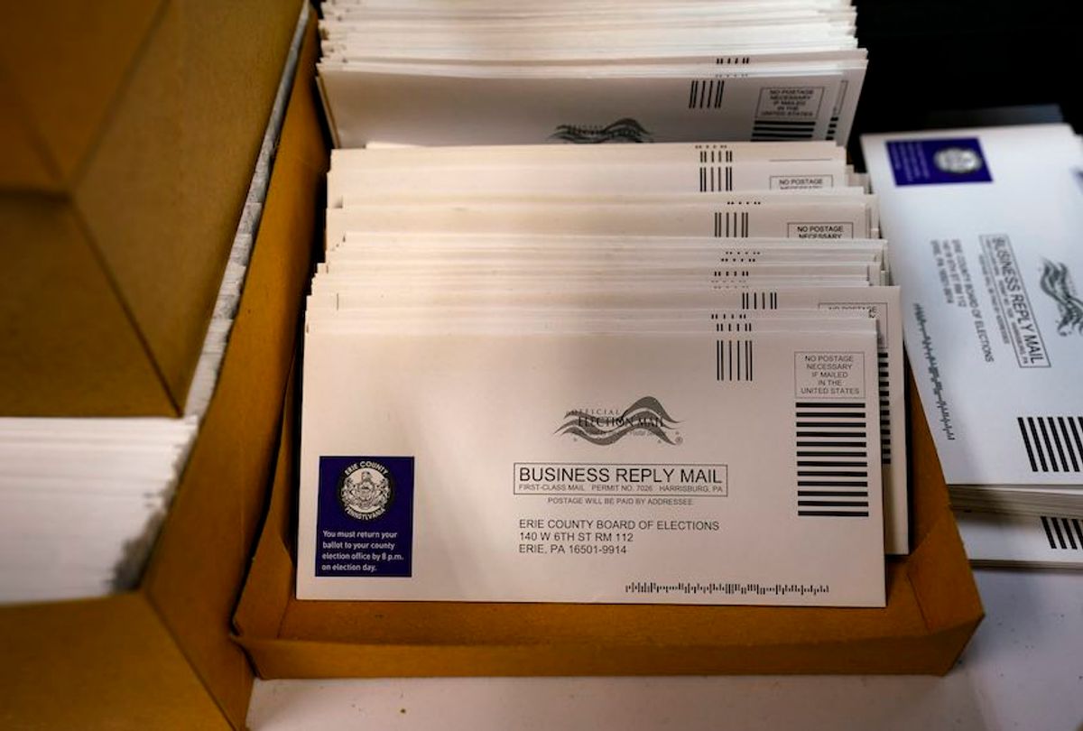 Boxes of envelopes for ballots at the election office in Erie, Pennsylvania, on October 15, 2020. (Bonnie Jo Mount/The Washington Post via Getty Images)