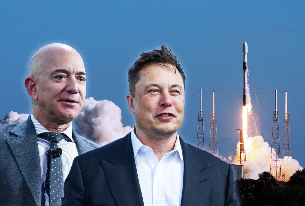 Jeff Bezos, Elon Musk, and the SpaceX launch (Photo illustration by Salon/Getty Images)