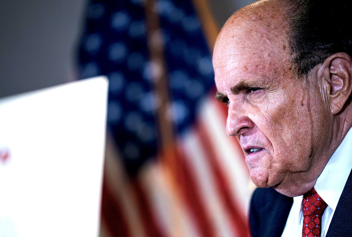 Former New York City Mayor Rudy Giuliani, lawyer for U.S. President Donald Trump, speaks during a news conference about lawsuits related to the presidential election results at the Republican National Committee headquarters in Washington, D.C., on Thursday Nov. 19, 2020. (Sarah Silbiger for The Washington Post via Getty Images)