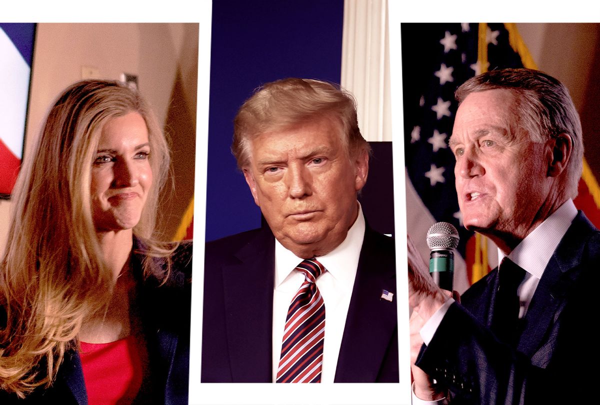 Donald Trump, Kelly Loeffler and David Perdue (Photo illustration by Salon/Getty Images)
