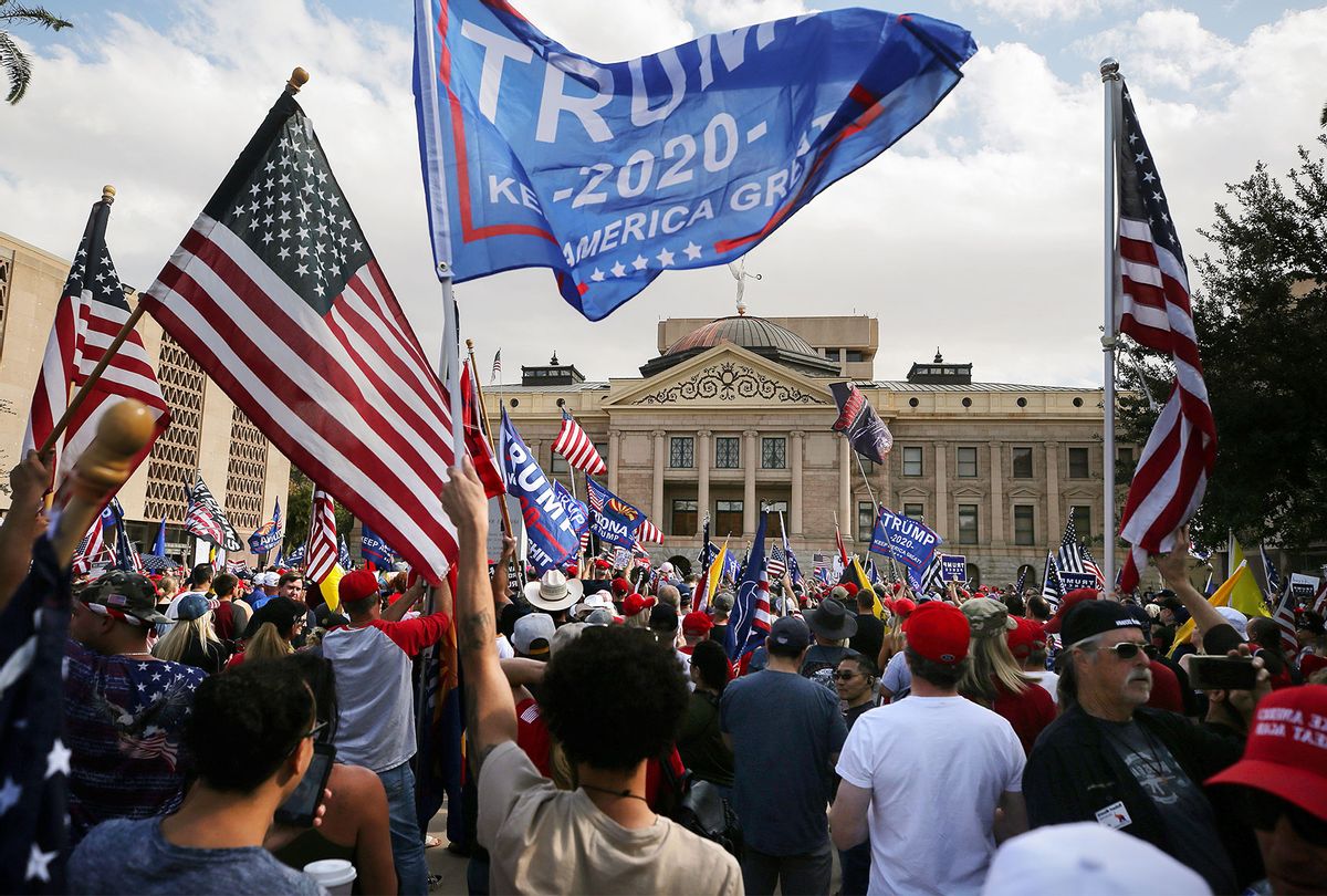 Supporters of President Donald Trump demonstrate at a ‘Stop the Steal’ rally in front of the State Capitol on November 7, 2020 in Phoenix, Arizona. (Mario Tama/Getty Images)