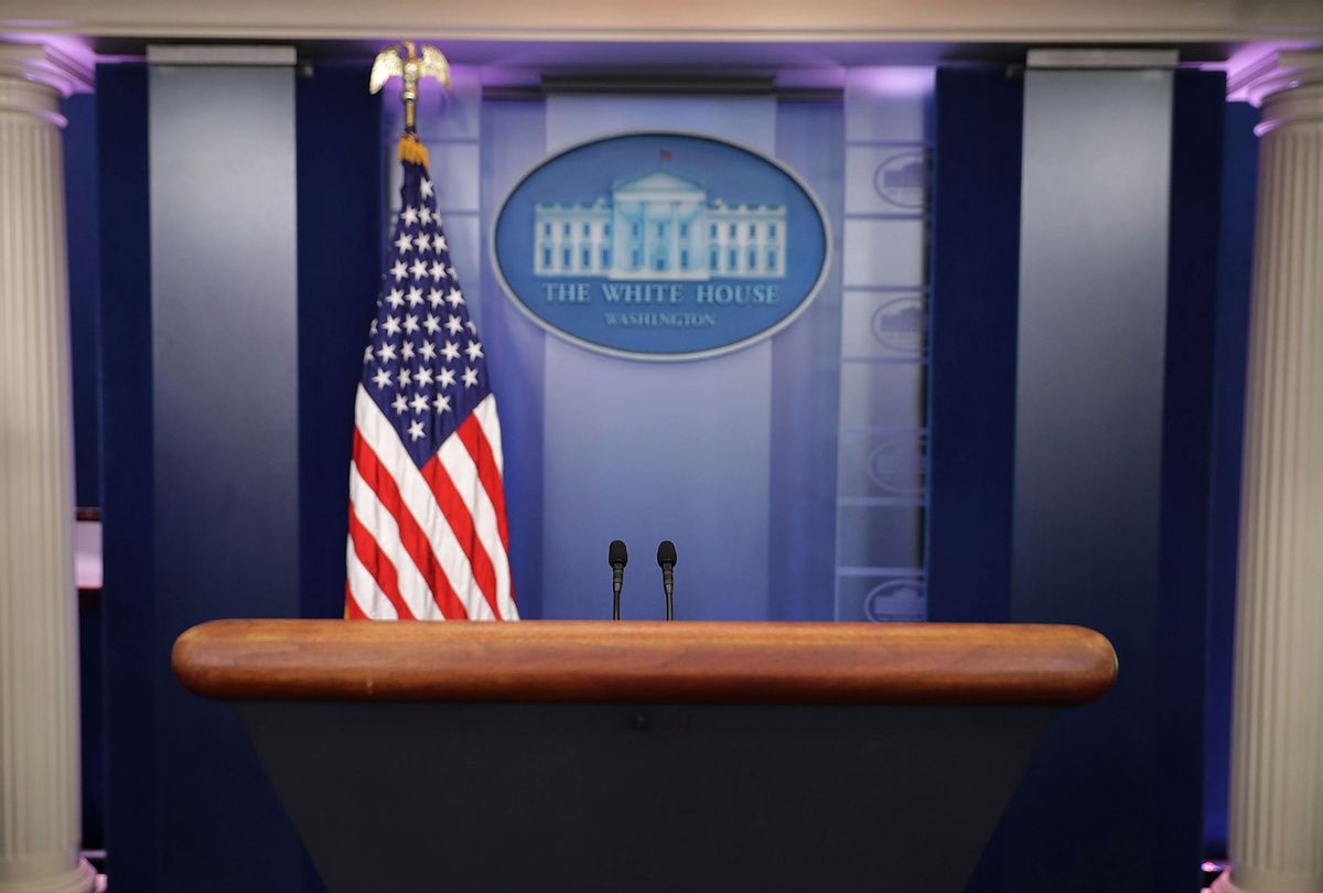 The lecturn in the White House Brady Press Briefing Room (Chip Somodevilla/Getty Images)