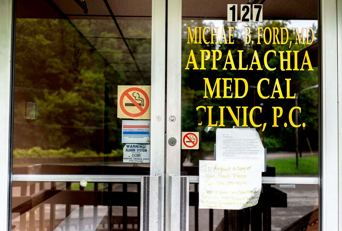 Dr. Michael Ford's office sits closed after he was found guilty on 15 charges of prescription and Medicaid fraud in a remote area of southwestern Virginias coal country where prescription opioids flooded the area decimating communities like Appalachia, Virginia, on Monday July 22, 2019. (Melina Mara/The Washington Post via Getty Images)