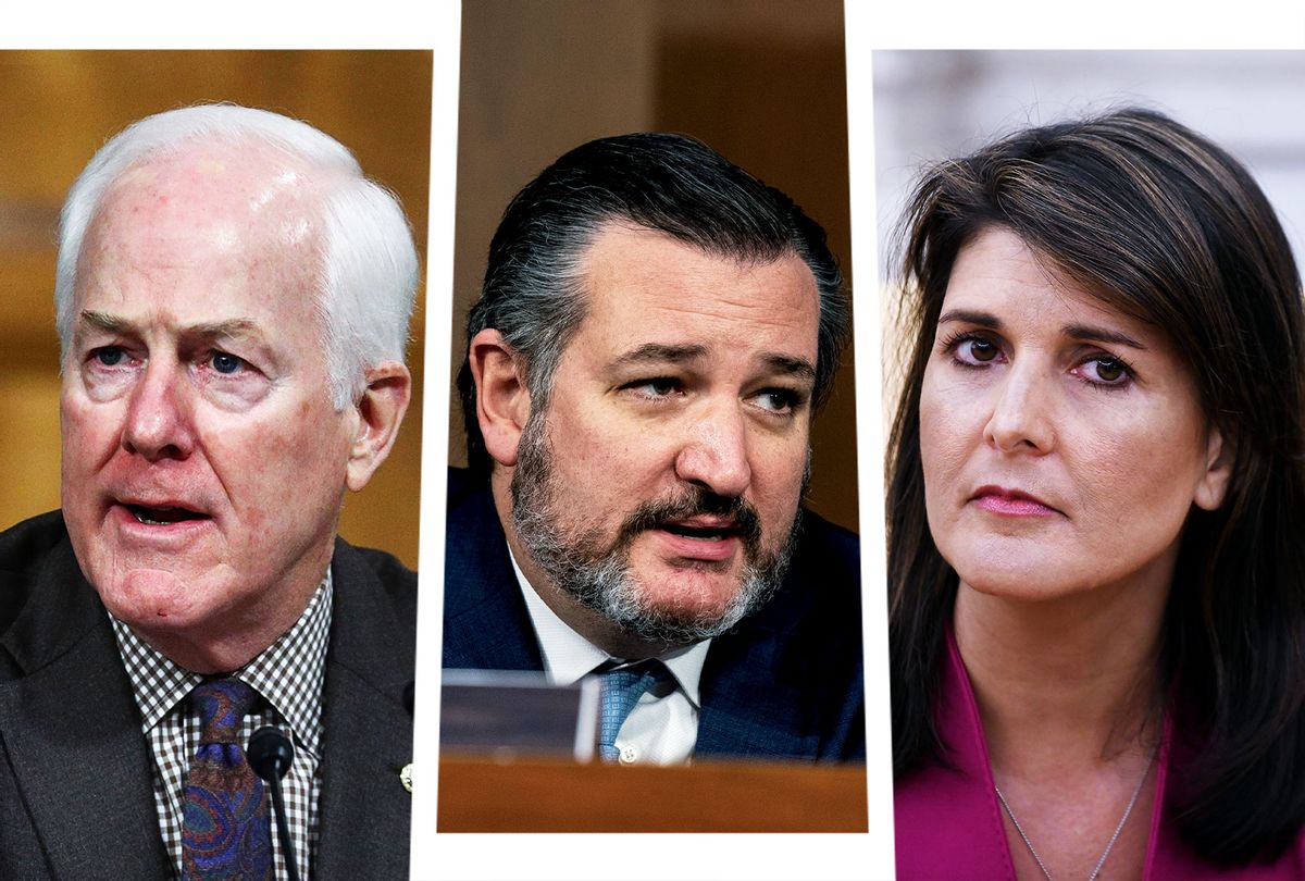 John Cornyn, Ted Cruz and Nikki Haley (Photo illustration by Salon/Getty Images)