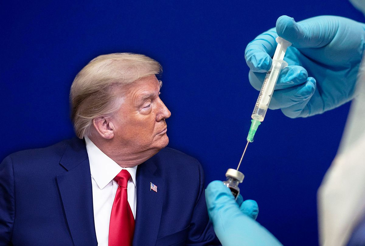 Donald Trump | A phial of the Pfizer/BioNTech COVID-19 vaccine  (Photo illustration by Salon/Getty Images)