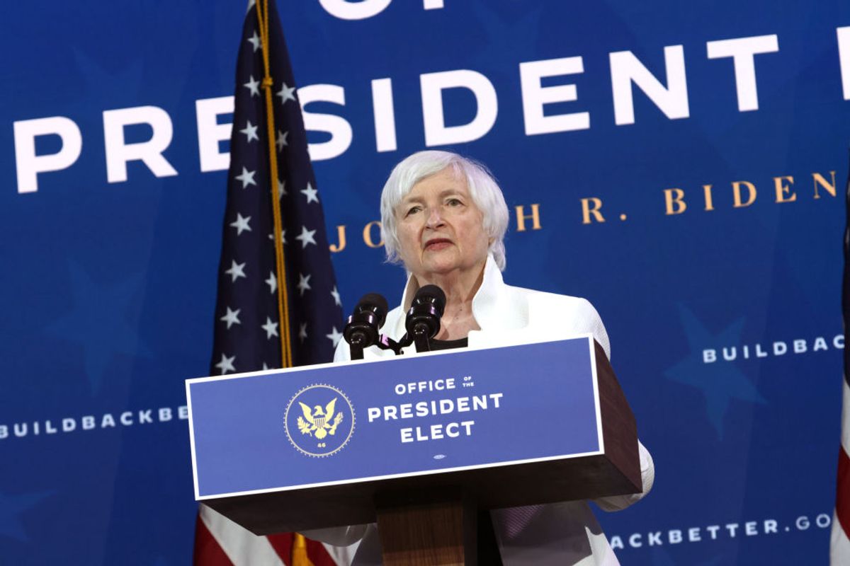 U.S. Secretary of the Treasury nominee Janet Yellen speaks during an event to name President-elect Joe Biden’s economic team at the Queen Theater on Dec. 1, 2020 in Wilmington, Delaware. (Alex Wong/Getty Images)