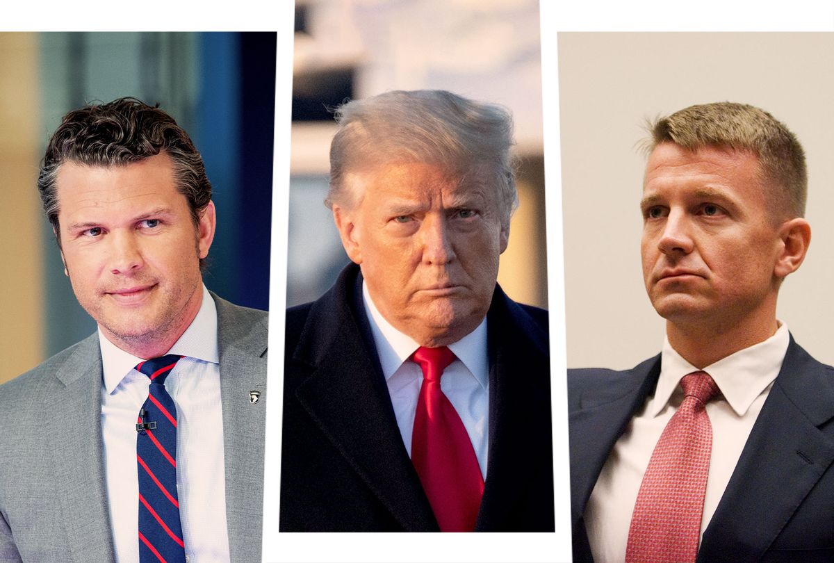 Pete Hegseth, Donald Trump and Erik Prince (Photo illustration by Salon/Getty Images)