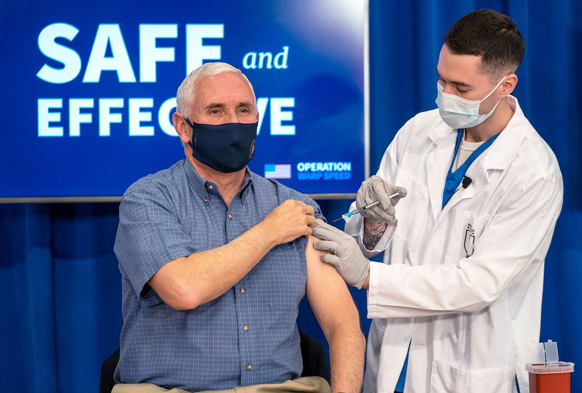 U.S. Vice President Mike Pence receives a COVID-19 vaccine to promote the safety and efficacy of the vaccine at the White House on December, 18, 2020 in Washington, DC. (Doug Mills-Pool/Getty Images)