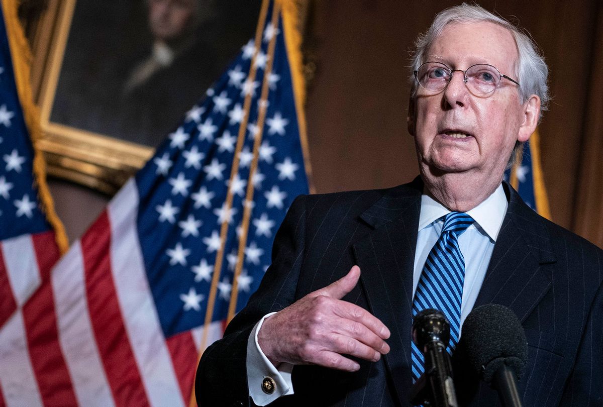 Republican Senate Majority Leader Mitch McConnell (R-KY) speaks to the media after the Republican's weekly senate luncheon in the US Capitol on December 8, 2020 in Washington, DC. McConnell spoke on the ongoing Coronavirus relief package legislation. (Kevin Dietsch-Pool/Getty Images)
