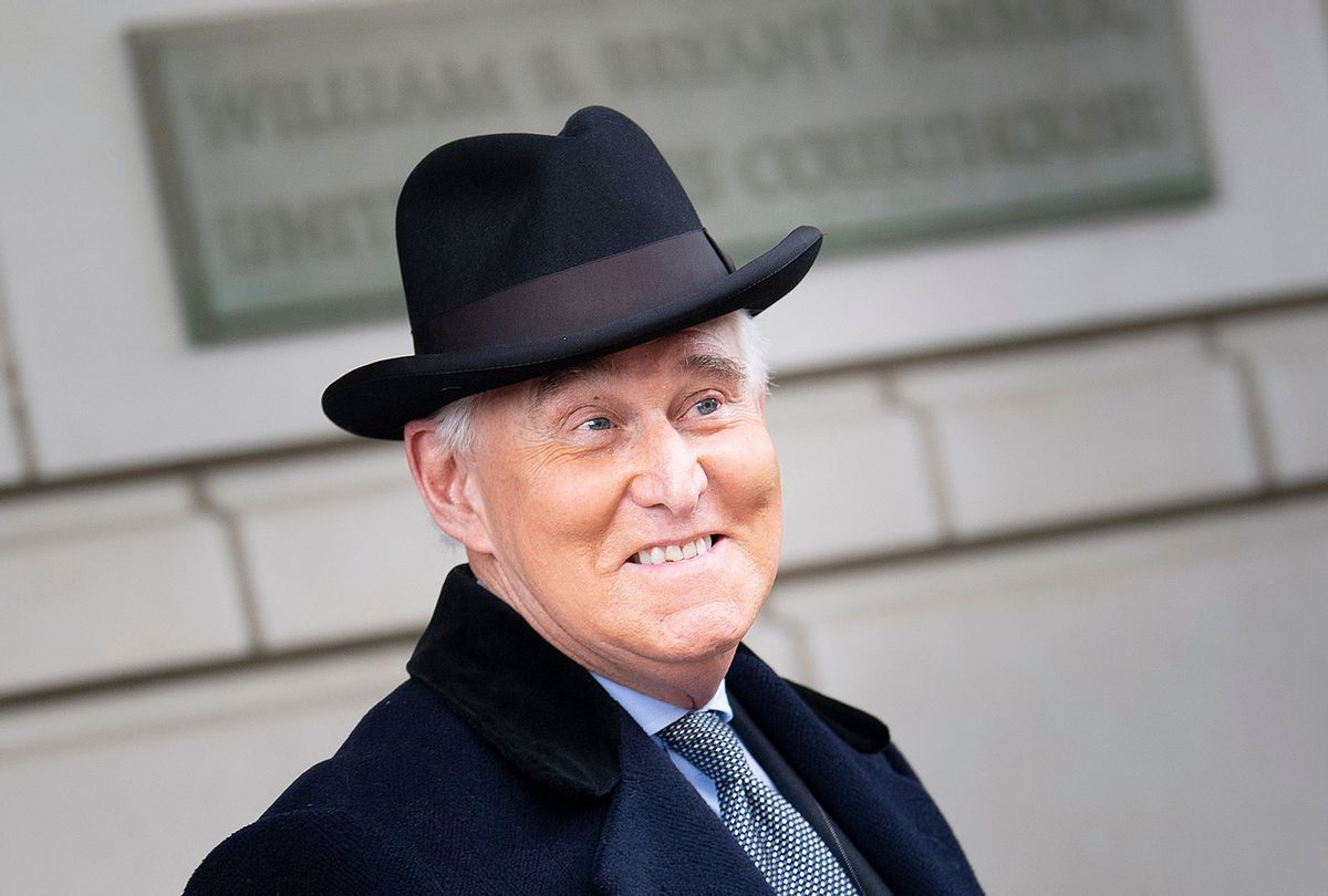 Roger Stone leaves Federal Court after a sentencing hearing February 20, 2020, in Washington, DC. (BRENDAN SMIALOWSKI/AFP via Getty Images)
