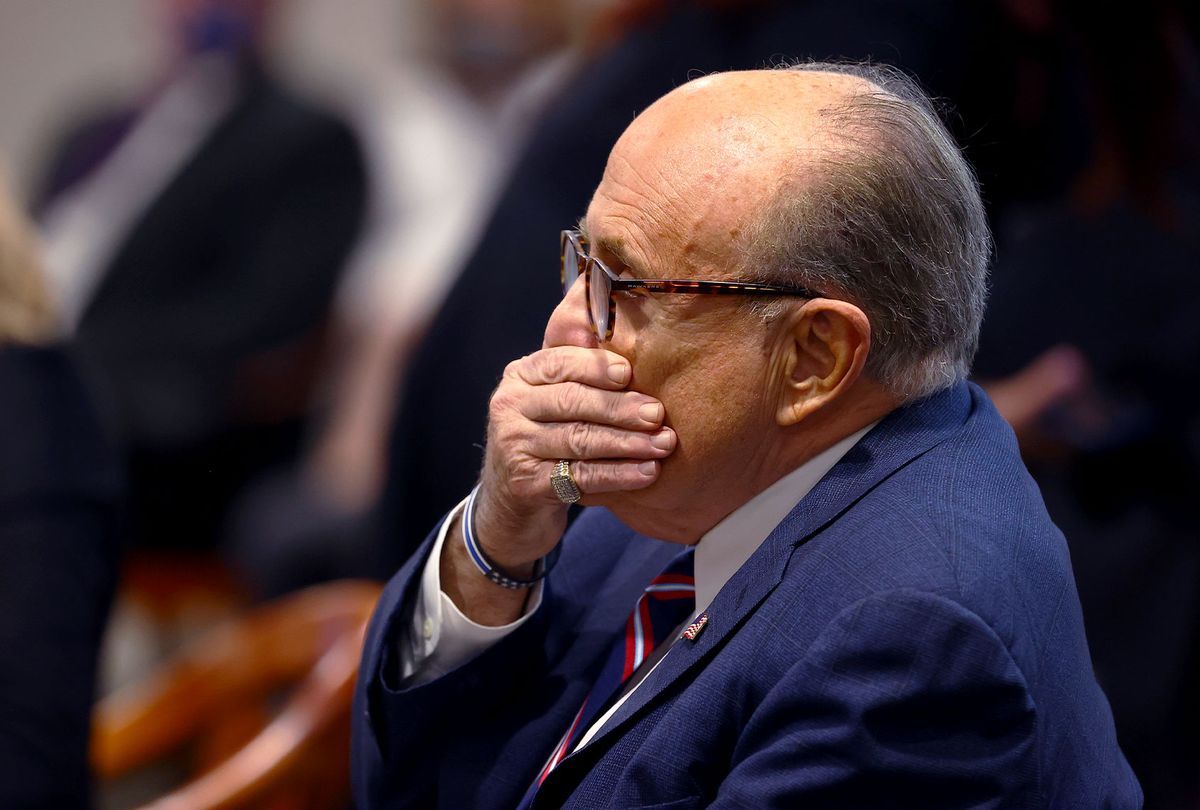 U.S. President Donald Trump's personal attorney Rudy Giuliani waits to testify before the Michigan House Oversight Committee on December 2, 2020 in Lansing, Michigan. (Rey Del Rio/Getty Images)