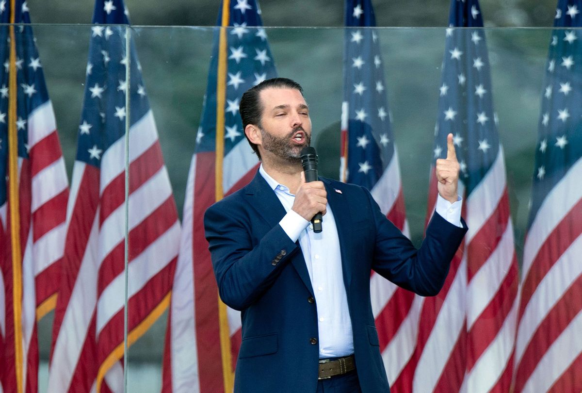 Donald Trump Jr. speaks during a rally of supporters of US President Donald Trump on The Ellipse outside of the White House on January 6, 2021, in Washington, DC. - Demonstrators across Washington are protesting the 2020 presidential election Electoral Vote Certification by the US Congress. (BRENDAN SMIALOWSKI/AFP via Getty Images)