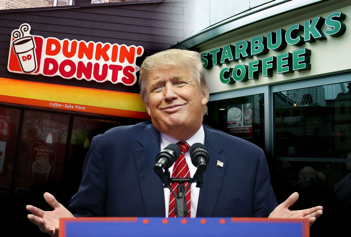 Donald Trump, Dunkin' Donuts and Starbucks Coffee (Photo illustration by Salon/Getty Images)
