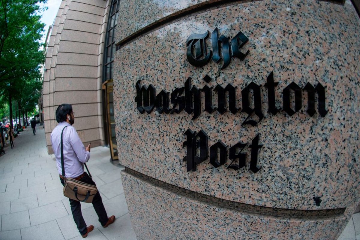 The Washington Post headquarters building, on K Street in Washington, D.C. (Photo by ERIC BARADAT/AFP via Getty Images)