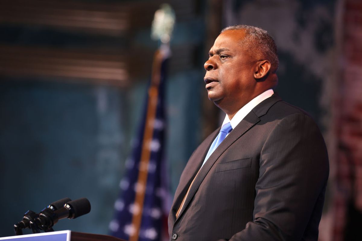 Retired Gen. Lloyd Austin speaks after being formally nominated to be secretary of the Department of Defense by President-elect Joe Biden at the Queen Theatre on Dec. 9, 2020 in Wilmington, Delaware. (Chip Somodevilla/Getty Images)