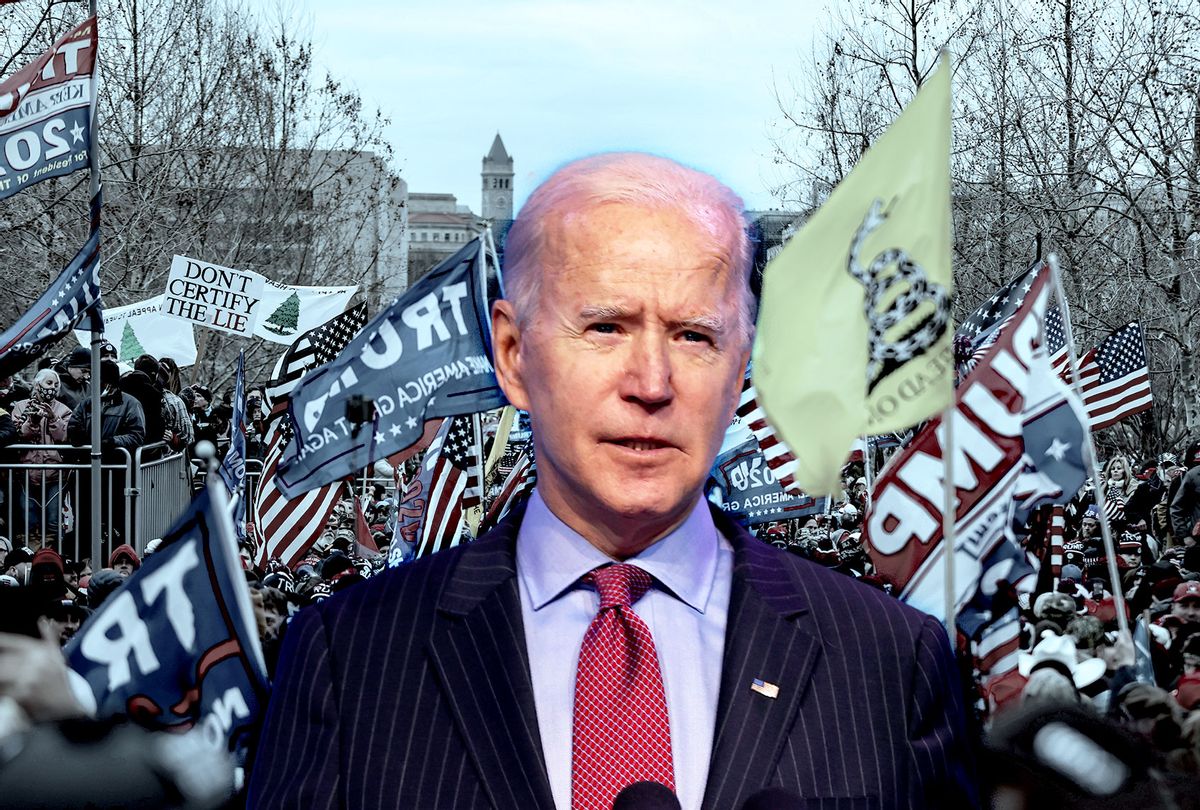 Joe Biden | Trump supporters rioting at the US Capitol on January 6, 2021. (Photo illustration by Salon/Getty Images)