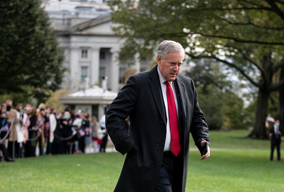 White House Chief of Staff Mark Meadows walks along the South Lawn before President Donald Trump departs from the White House on October 30, 2020 in Washington, DC. President Trump will travel to Michigan, Wisconsin and Minnesota for the campaign rallies ahead of the presidential election on Tuesday. (Sarah Silbiger/Getty Images)