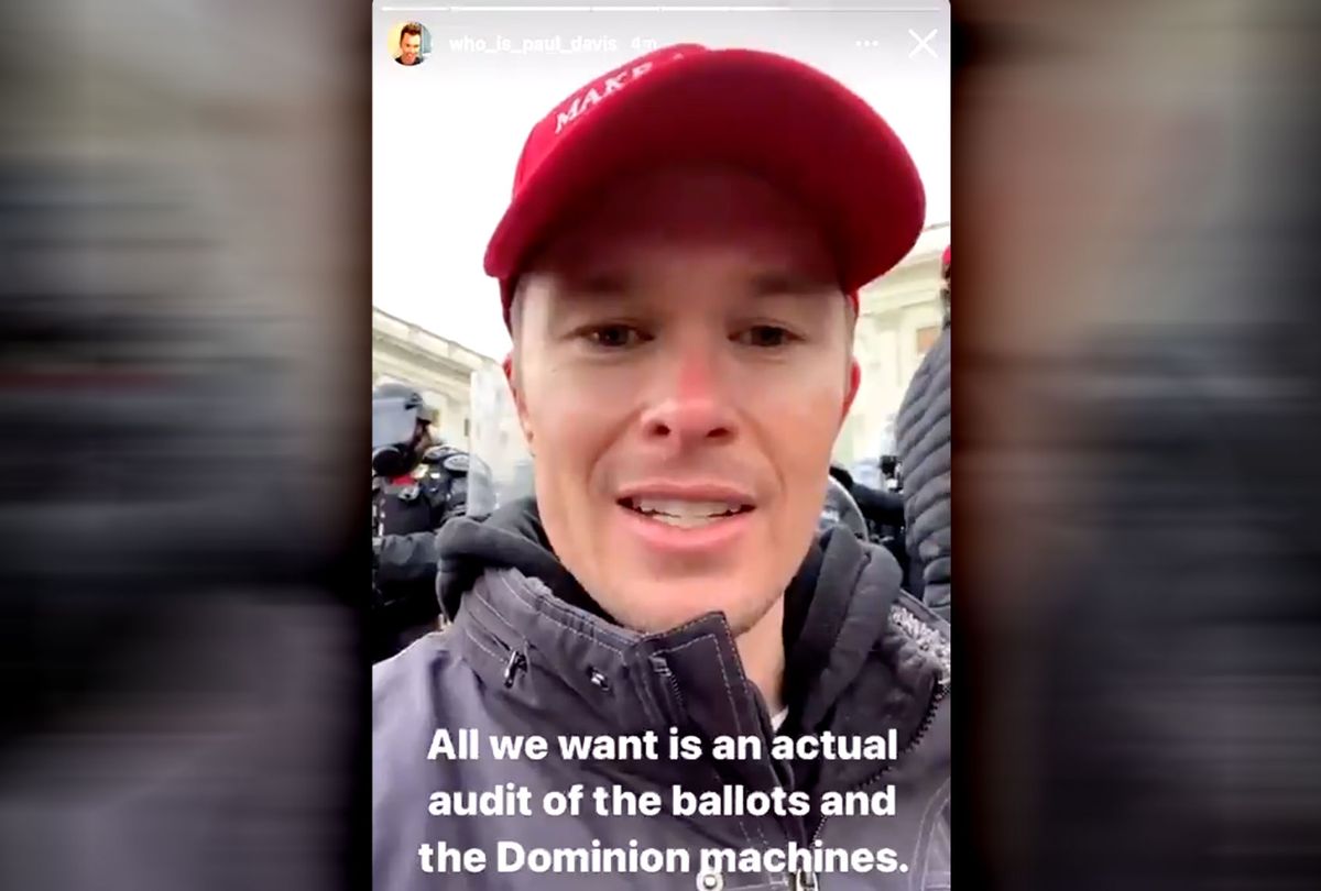 Paul Davis live-streaming during the Capitol Riot on January 6th, 2021. (Photo illustration by Salon/Instagram)