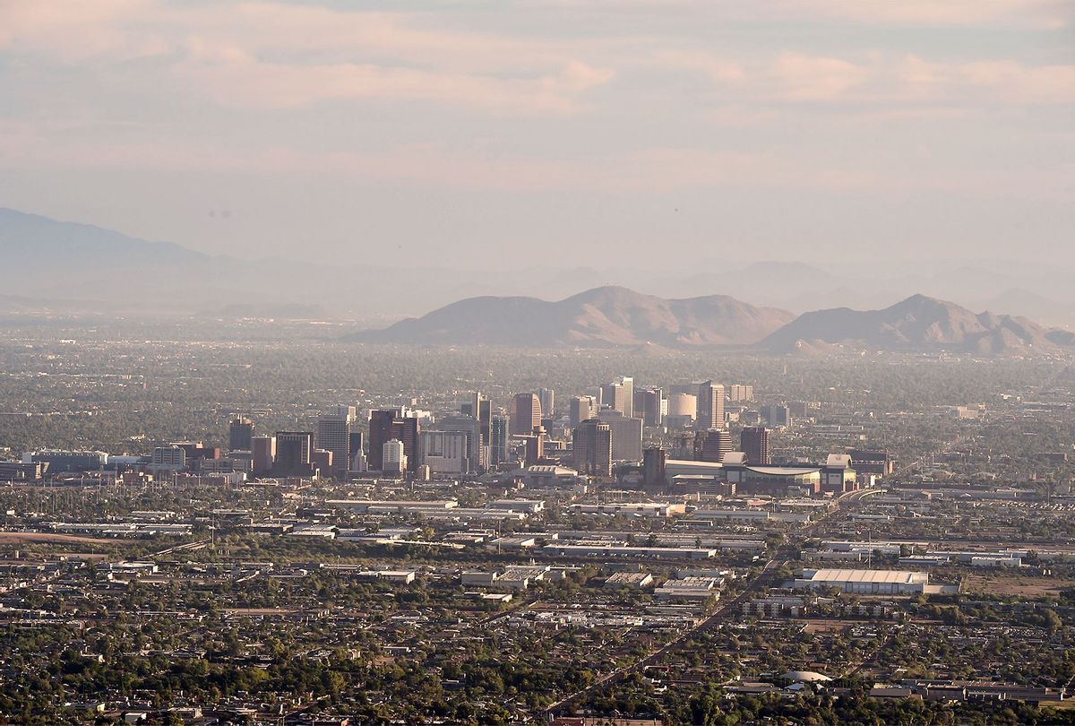 View of the downtown Phoenix, Arizona city skyline as seen from South Mountain Park (ROBYN BECK/AFP via Getty Images)
