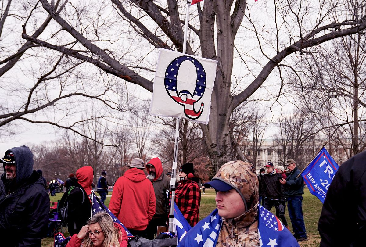 Supporters of Q-Anon and crowds gather outside the U.S. Capitol for the "Stop the Steal" rally on January 06, 2021 in Washington, DC. Trump supporters gathered in the nation's capital today to protest the ratification of President-elect Joe Biden's Electoral College victory over President Trump in the 2020 election. (Robert Nickelsberg/Getty Images)