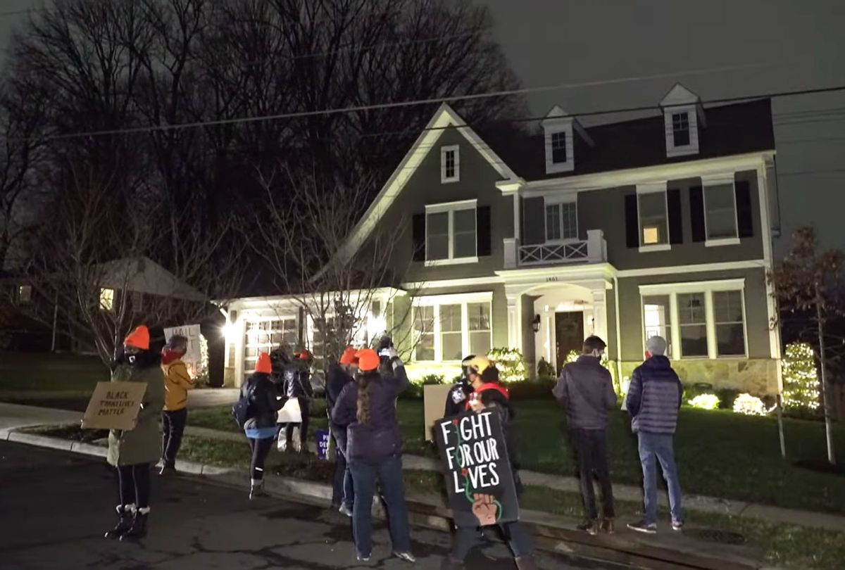 ShutDownDC holds a vigil outside the home of Senator Hawley in Vienna, Virginia. (Youtube/alchymediatv)
