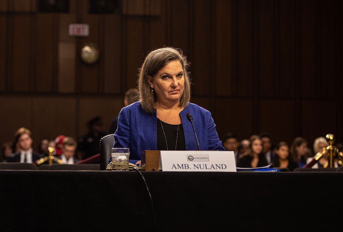 Former US Assistant Secretary of State for European and Eurasian Affairs Victoria Nuland testifies during a hearing on Policy Response to Russian Interference in the 2016 US Elections before the Senate Intelligence Committee at Capitol Hill in Washington, USA on June 20, 2018. (Yasin Ozturk/Anadolu Agency/Getty Images)
