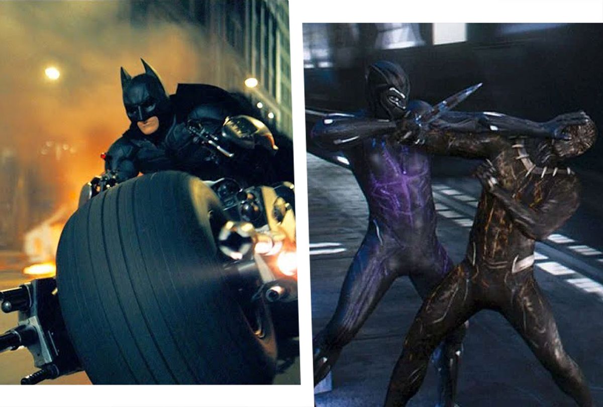 Stills from "Black Panther" and "The Dark Knight" (Photo split by Salon/Marvel/Warner Bros. Pictures)
