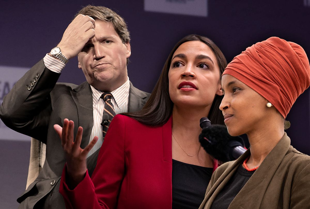 Tucker Carlson of FOX News VS. Alexandria Ocasio-Cortez and Ilhan Omar (Photo illustration by Salon/Getty Images)