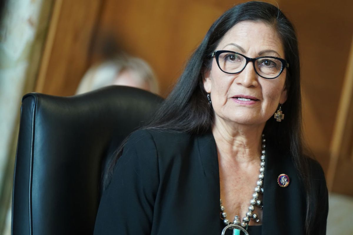 Rep. Debra Haaland (D-NM), President Joe Biden's nominee for Secretary of the Interior, testifies during her confirmation hearing before the Senate Committee on Energy and Natural Resource, at the U.S. Capitol on February 24, 2021 in Washington, DC.  (Leigh Vogel-Pool/Getty Images)