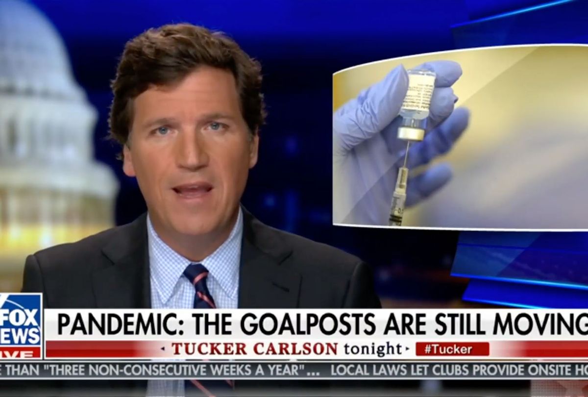 Tucker Carlson leaned into ant-vaxx rhetoric on his Fox News Tuesday night, saying that powerful people are “for certain” trying to deceive you about the COVID-19 vaccine. (FOX News)