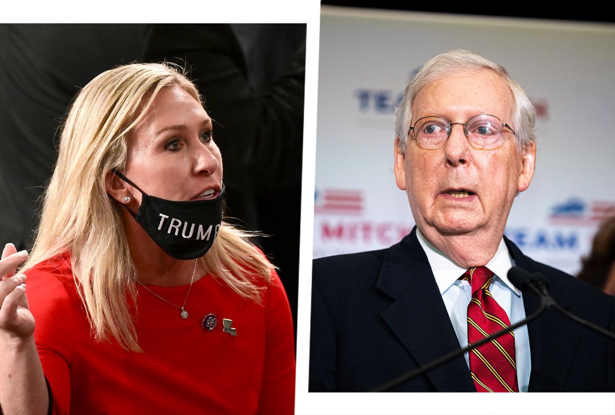 Marjorie Taylor Greene and Mitch McConnell (Photo illustration by Salon/Getty Images)