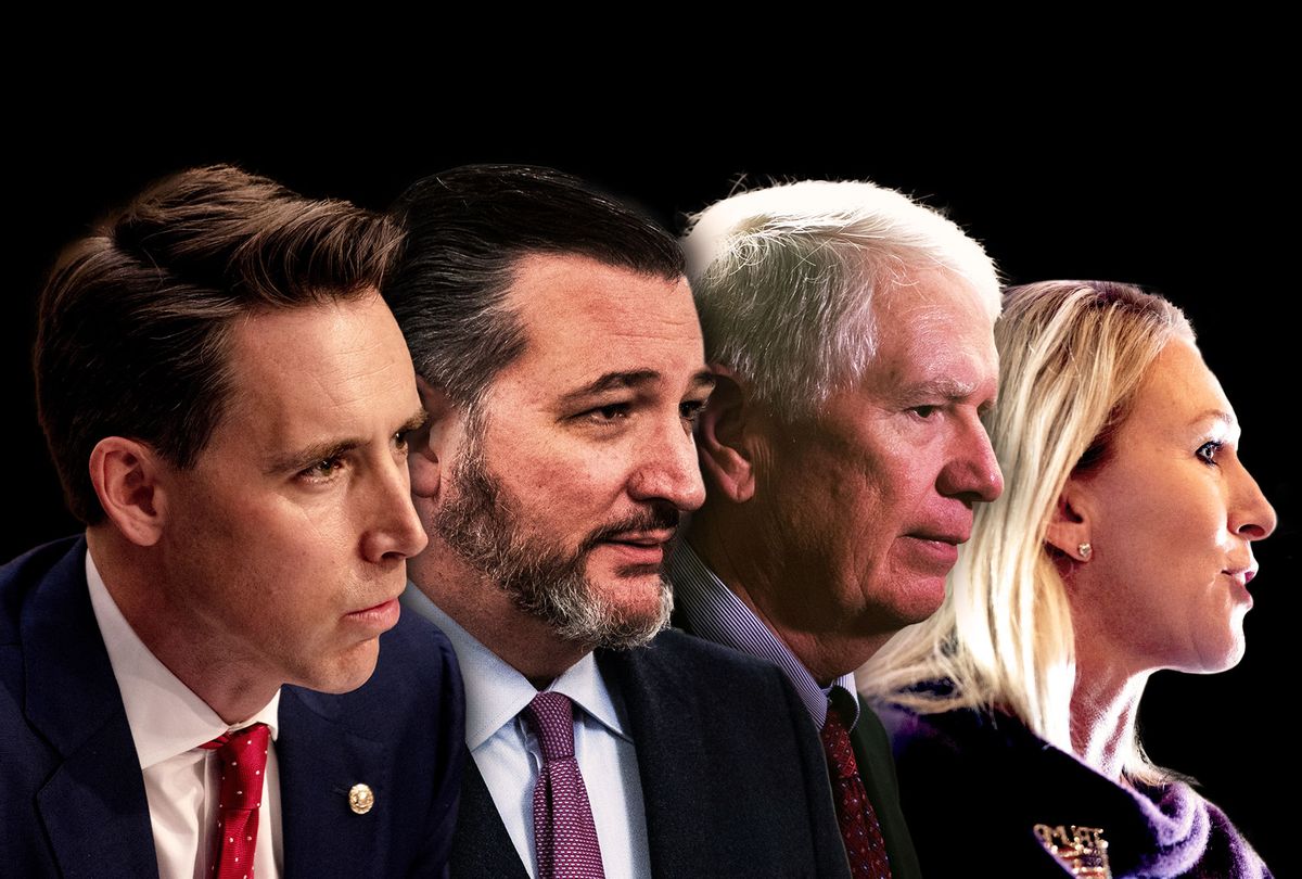 Ted Cruz, Josh Hawley, Mo Brooks and Marjorie Taylor Greene (Photo illustration by Salon/Getty Images)
