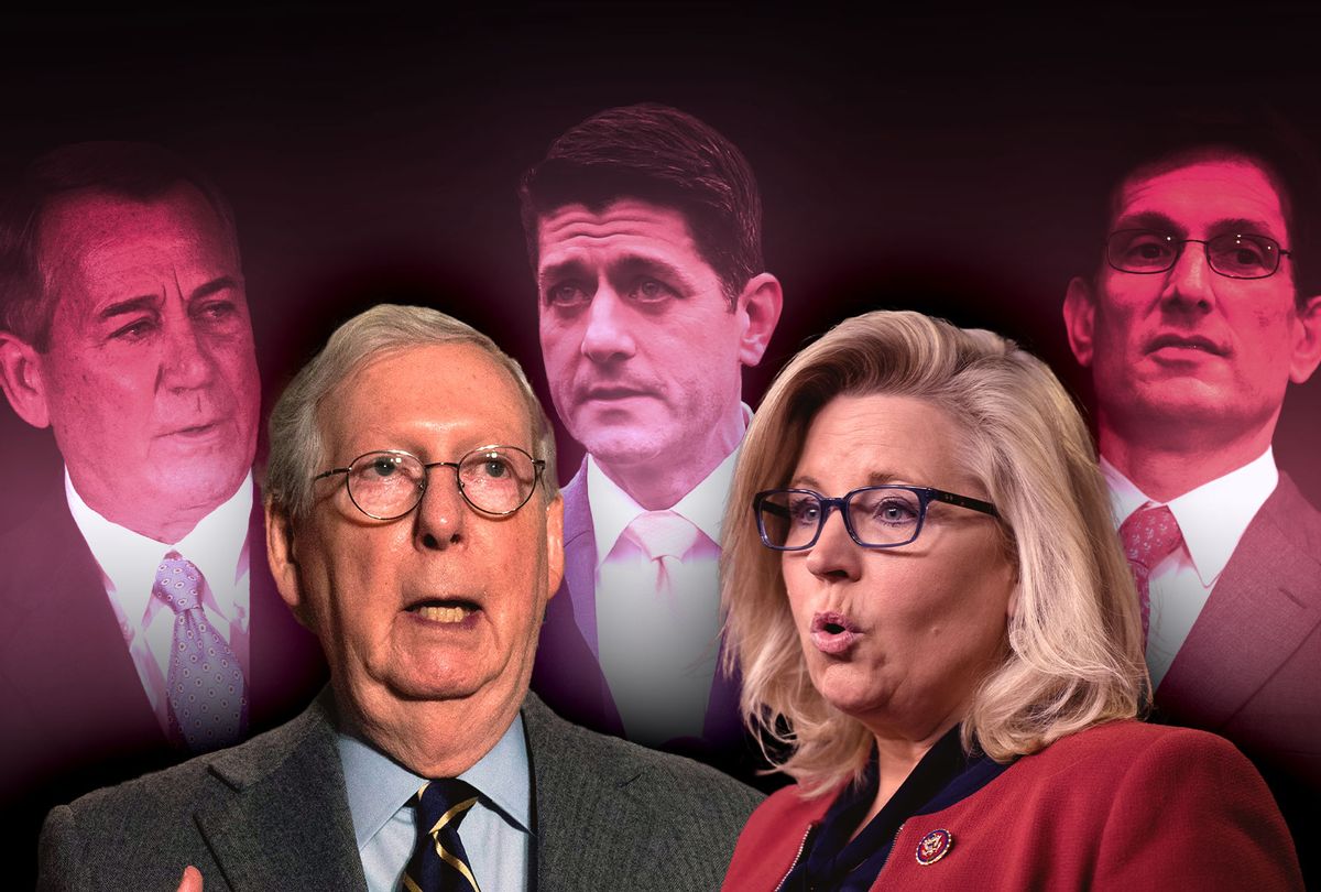 Mitch McConnell and Liz Cheney, haunted by Paul Ryan, John Boehner and Eric Cantor  (Photo illustration by Salon/Getty Images)