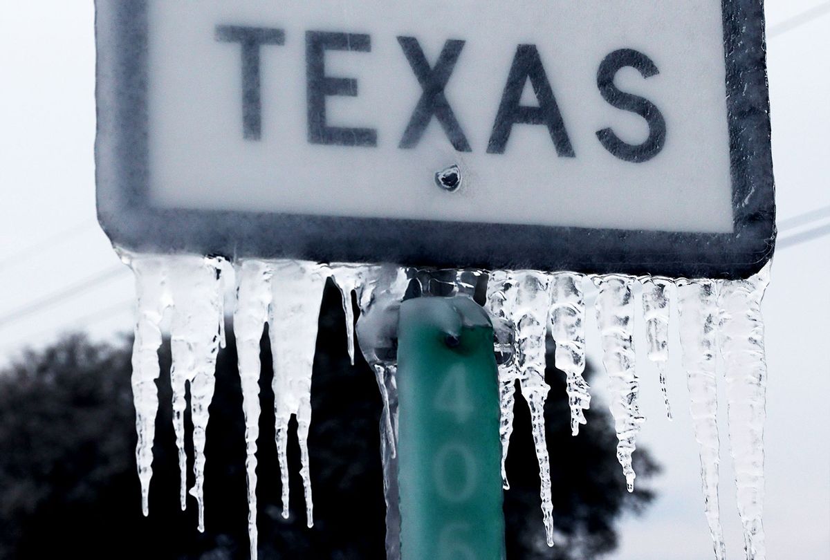 Icicles hang off the State Highway 195 sign on February 18, 2021 in Killeen, Texas. Winter storm Uri has brought historic cold weather and power outages to Texas as storms have swept across 26 states with a mix of freezing temperatures and precipitation. (Joe Raedle/Getty Images)