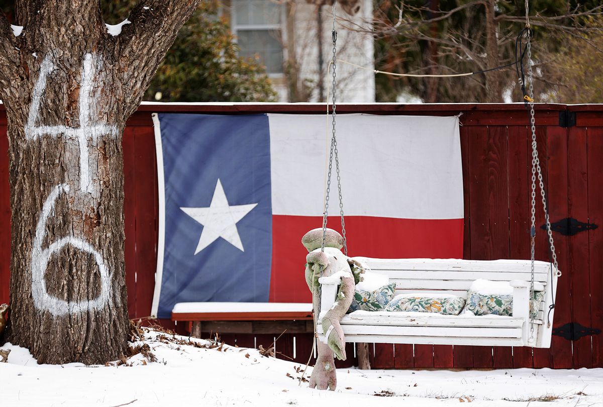 A swinging bench hangs from a tree after a snow storm on February 18, 2021 in Fort Worth, Texas. Winter storm Uri has brought historic cold weather and power outages to Texas. Residents have gone days without electricity and fresh water after a catastrophic failure of the power grid in the state. (Ron Jenkins/Getty Images)