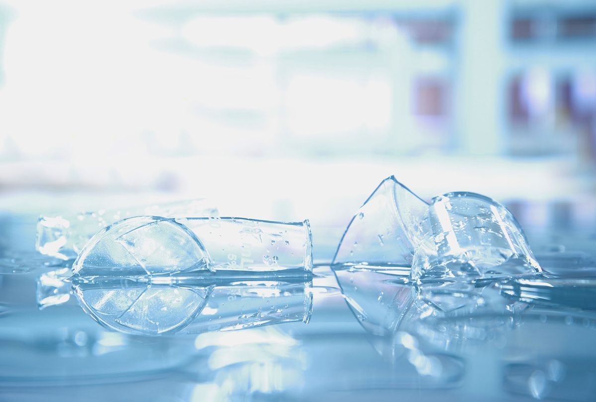 Broken beaker glass in science laboratory (Getty Images)