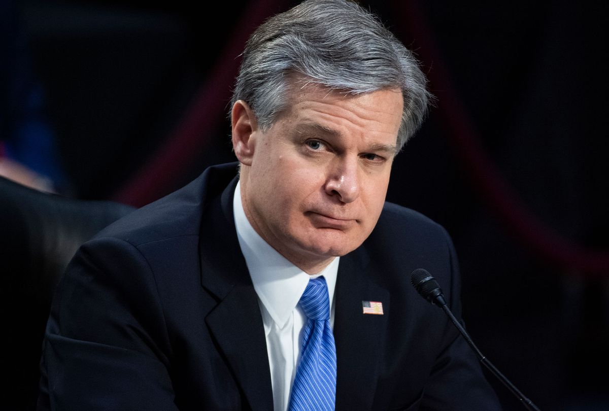 FBI Director Christopher Wray, testifies during the Senate Judiciary Committee hearing titled Oversight of the Federal Bureau of Investigation: the January 6 Insurrection, Domestic Terrorism, and Other Threats, in Hart Building on Tuesday, March 2, 2021. (Tom Williams/CQ-Roll Call, Inc via Getty Images)