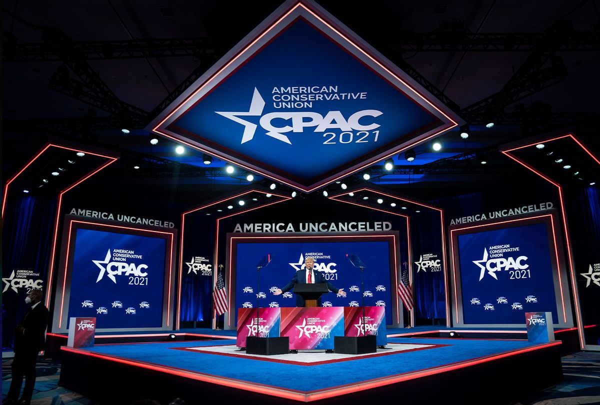 Former President Donald J Trump speaks during the final day of the Conservative Political Action Conference CPAC held at the Hyatt Regency Orlando on Sunday, Feb 28, 2021 in Orlando, FL. (Jabin Botsford/The Washington Post via Getty Images)