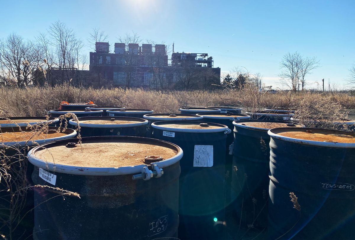 Not far from Burlington City’s picturesque downtown industrial waste lingers along the Delaware River coast. (Bob Hennelly)