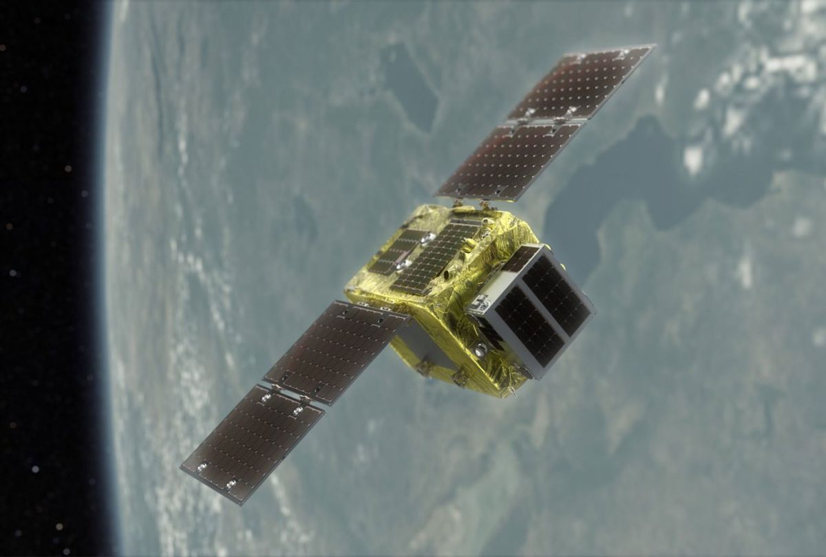 A rendering showing ELSA-d's concept of operations. The mission aims to demonstrate technology that could help clear space debris. (Astroscale)