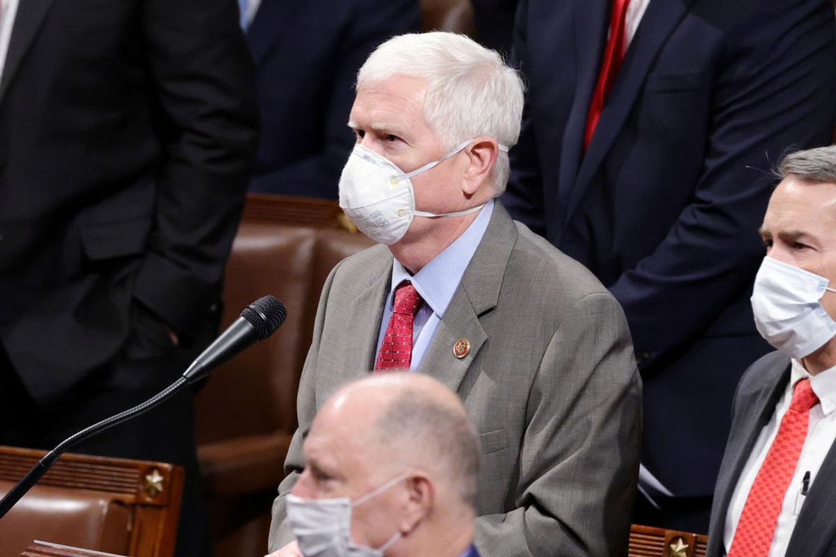 Rep. Mo Brooks, R-Ala., objects to the certification of votes from Nevada in the House Chamber during a reconvening of a joint session of Congress on Jan. 6, 2021 in Washington. (Win McNamee/Getty Images)