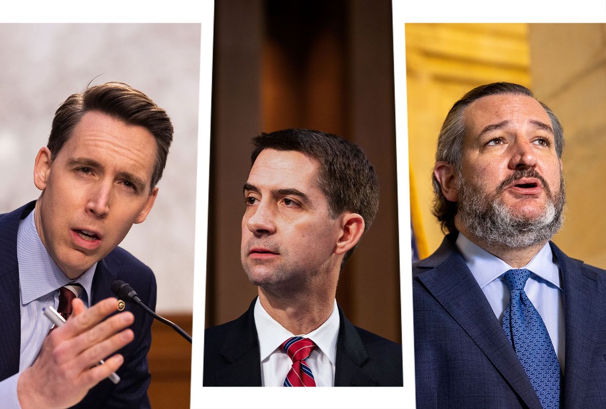 Josh Hawley, Tom Cotton and Ted Cruz (Photo illustration by Salon/Getty Images)